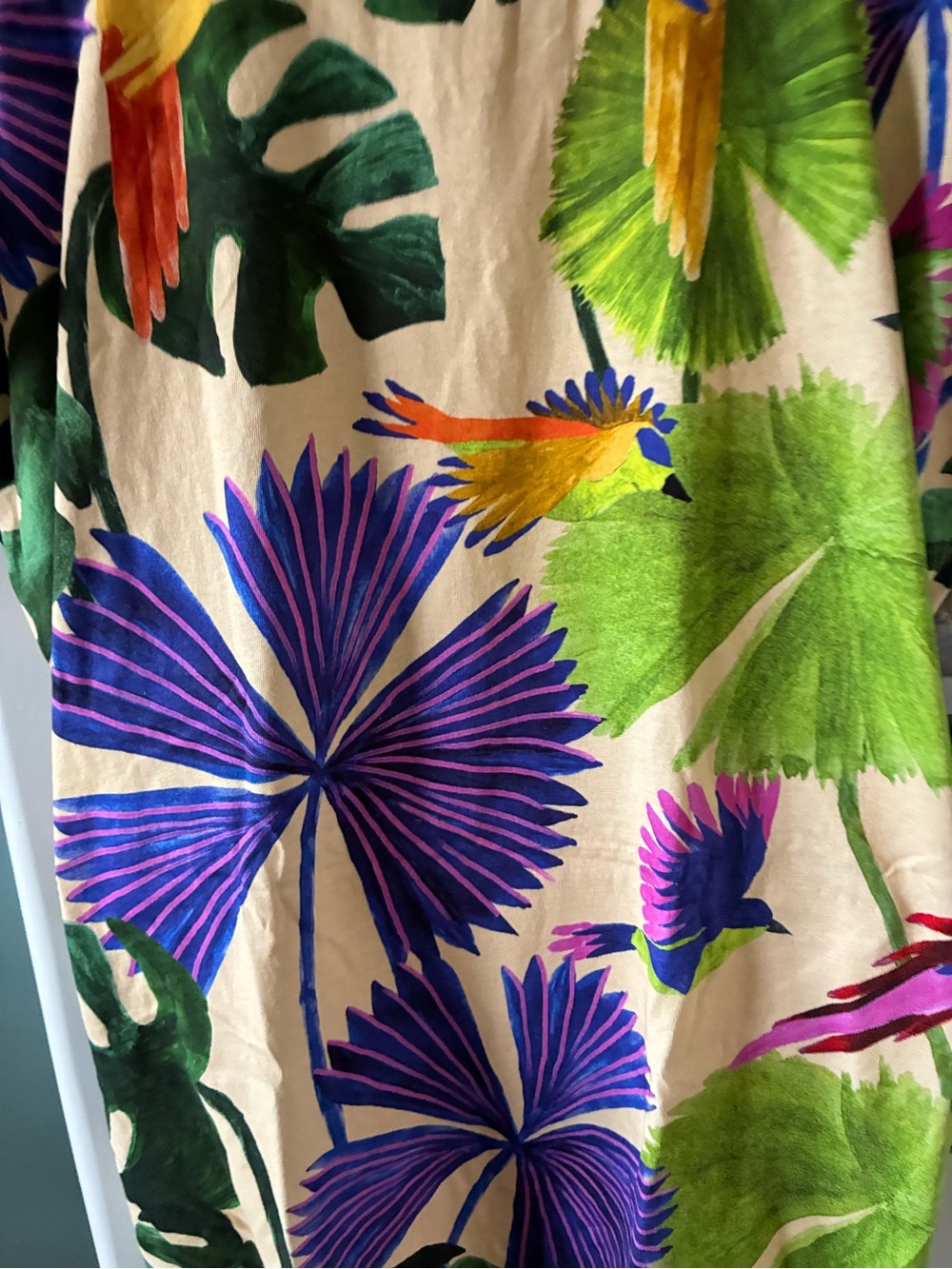 Farm Rio sz S Tropical Parrot Print Tunic Dress in Cream & Bright Greens euc - Picture 8 of 8